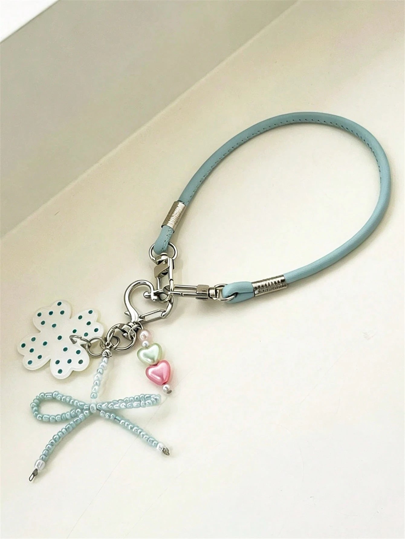 Y2K Creative Lovely Polka Dot Four-Leaf Clover Bow Pendant Mobile Phone Lanyard Summer Chain Hanging Rope Bag Anti-Loss Accessories