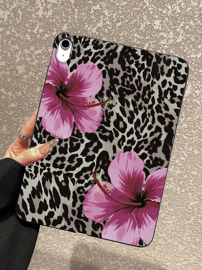 Y2K Leopard Print Hibiscus Flower Tablet Case- Compatible With IPad Case, Shockproof Cute Aesthetic Cover, IPad Accessories Quick Ship Gifts, Compatible With Kindle Case, Compatible With IPad Cases 1