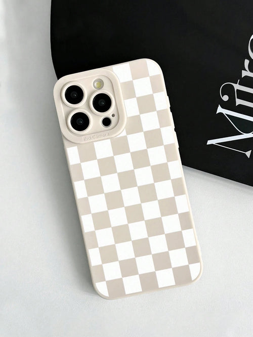 Y2K Matte Milky White Checkerboard Pattern Camera Protection TPU Phone Case, Aesthetic Style, Compatible With IPhone & Galaxy, Covers 16/16 Pro Max, Galaxy Cases, Phone Case, Case 17 Pro Max, Covers