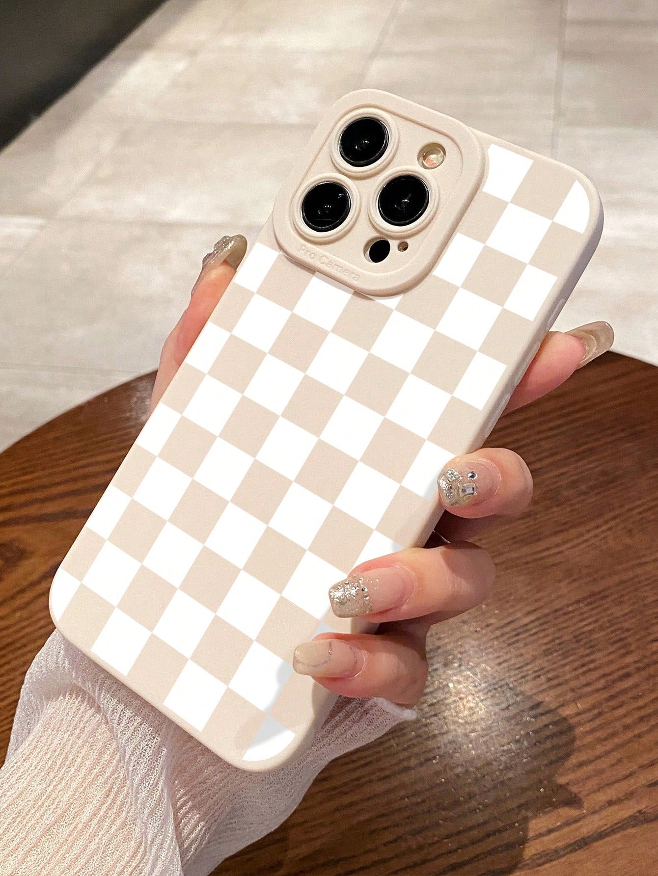 Y2K Matte Milky White Checkerboard Pattern Camera Protection TPU Phone Case, Aesthetic Style, Compatible With IPhone & Galaxy, Covers 16/16 Pro Max, Galaxy Cases, Phone Case, Case 17 Pro Max, Covers