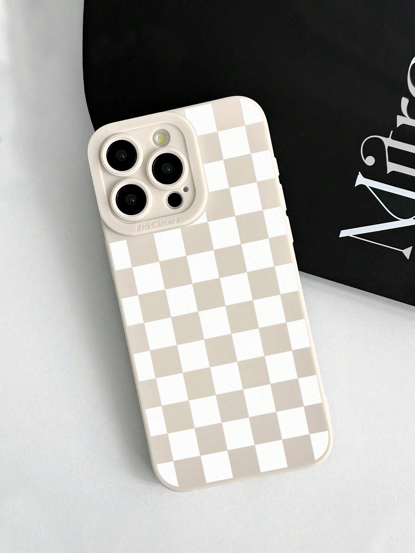 Y2K Matte Milky White Checkerboard Pattern Camera Protection TPU Phone Case, Aesthetic Style, Compatible With IPhone & Galaxy, Covers 16/16 Pro Max, Galaxy Cases, Phone Case, Case 17 Pro Max, Covers