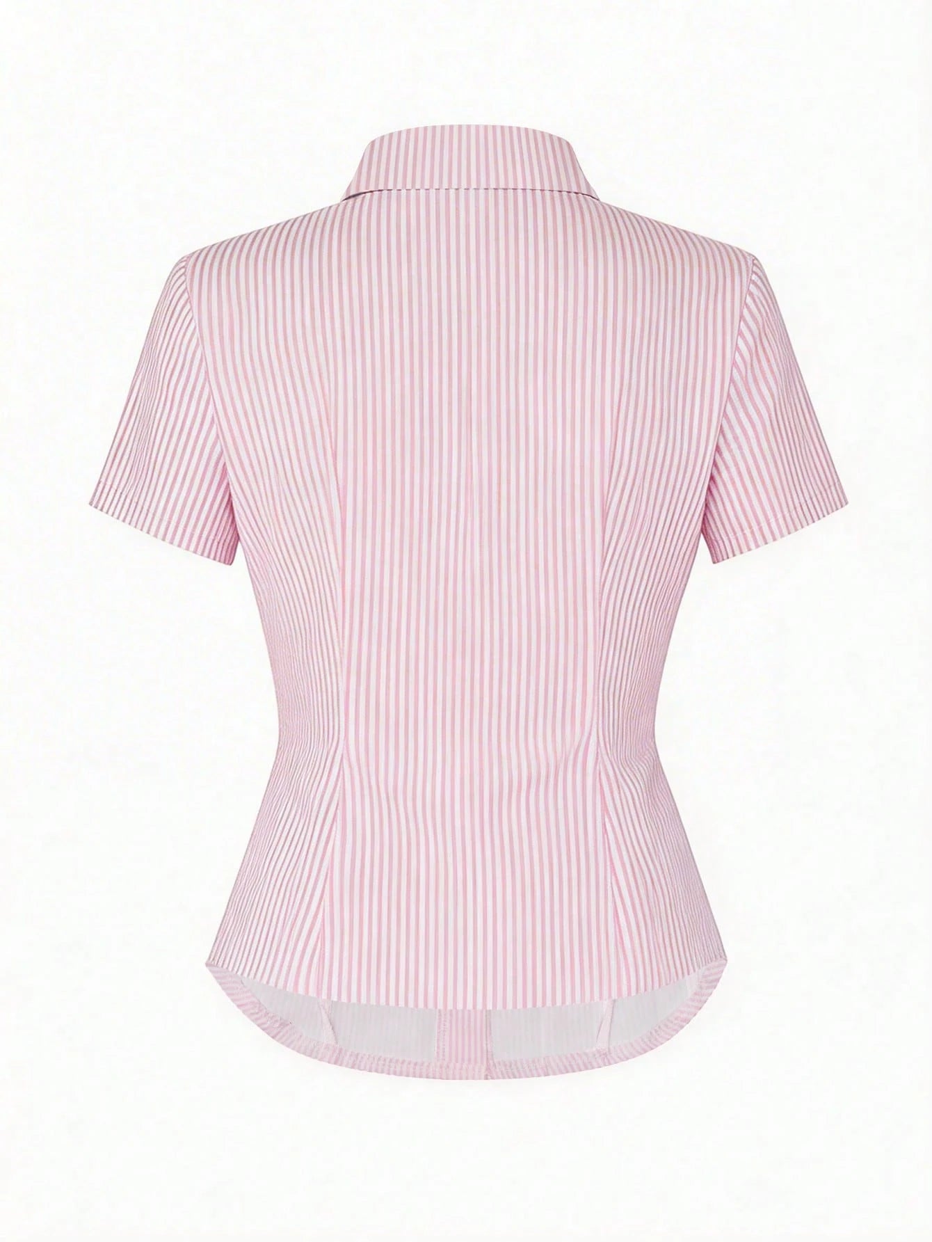 Y2K Retro Fitted Pink Striped Short Sleeve Shirt, Girly Summer Campus Street Casual Commute Top