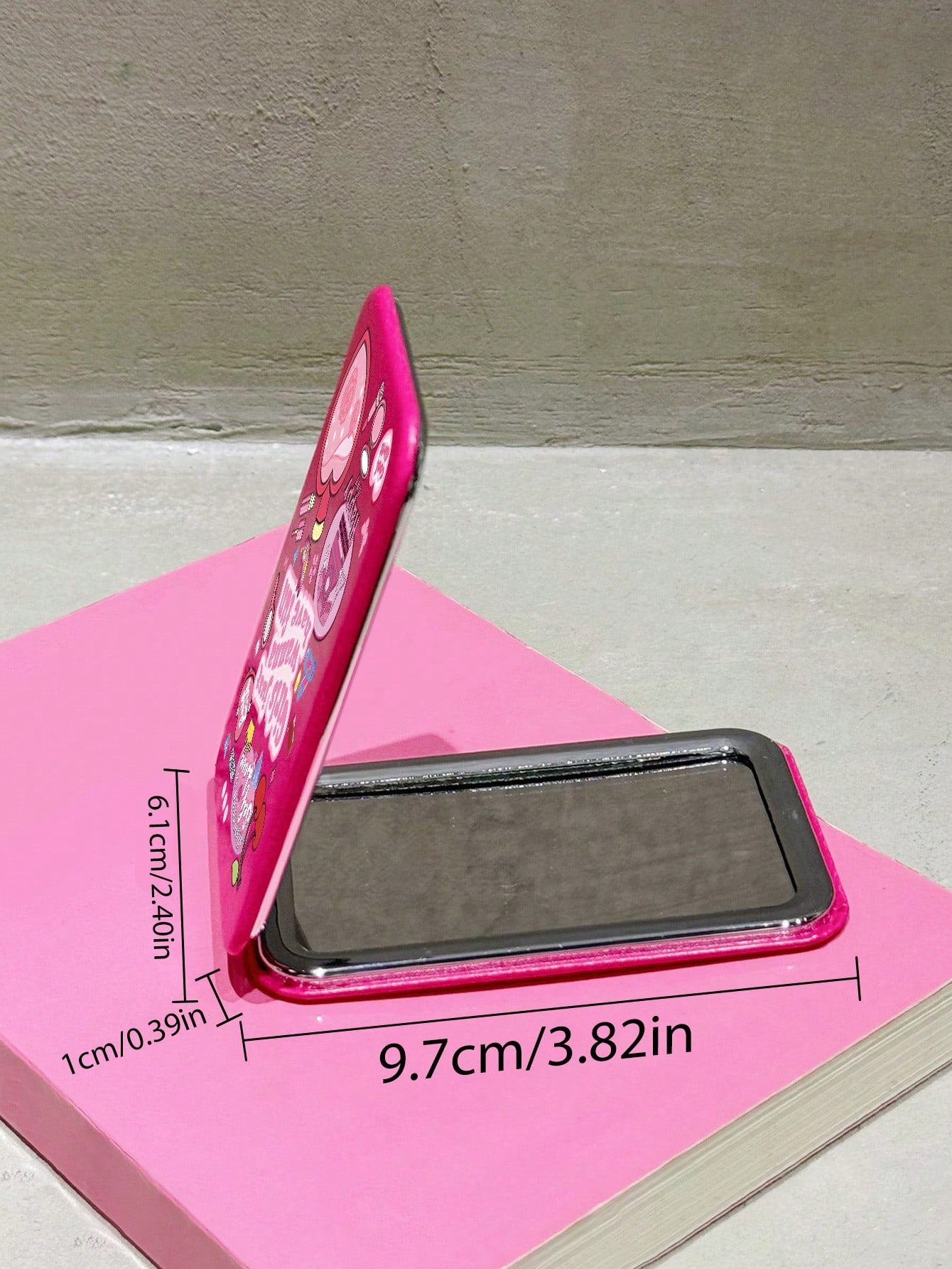 Y2K Style Pink Printed Pattern Flip Dual Mirror