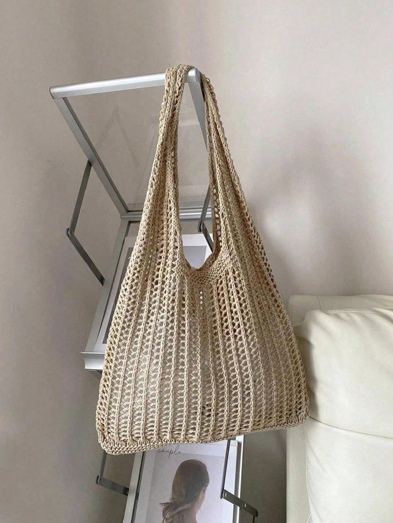 Yogodlns Women's Fashion Crochet Hollow Shoulder Underarm Bag, Summer Beach Tote Bag, Bohemian Style Handbag