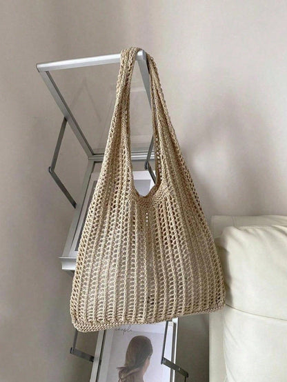 Yogodlns Women's Fashion Crochet Hollow Shoulder Underarm Bag, Summer Beach Tote Bag, Bohemian Style Handbag