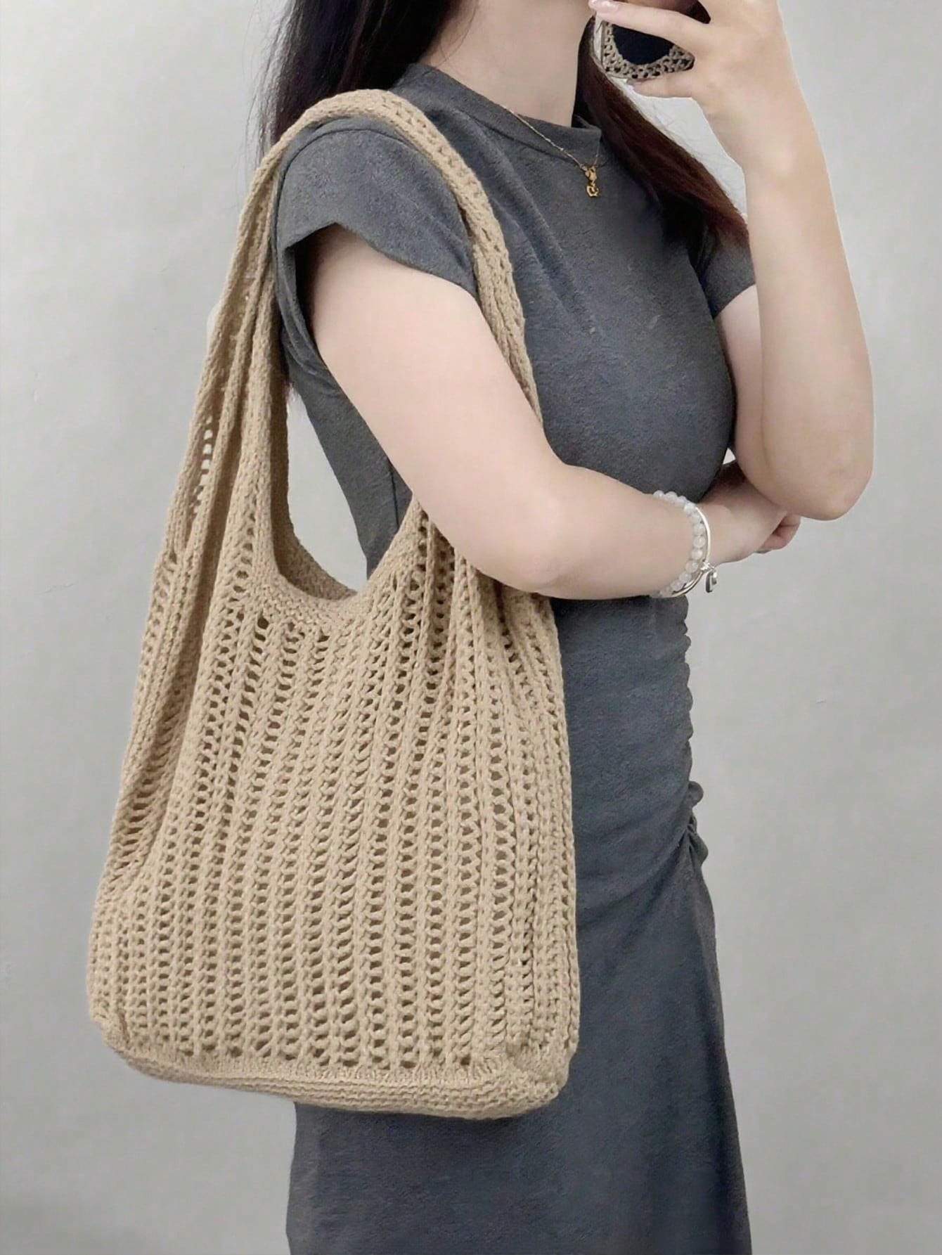 Yogodlns Women's Fashion Crochet Hollow Shoulder Underarm Bag, Summer Beach Tote Bag, Bohemian Style Handbag