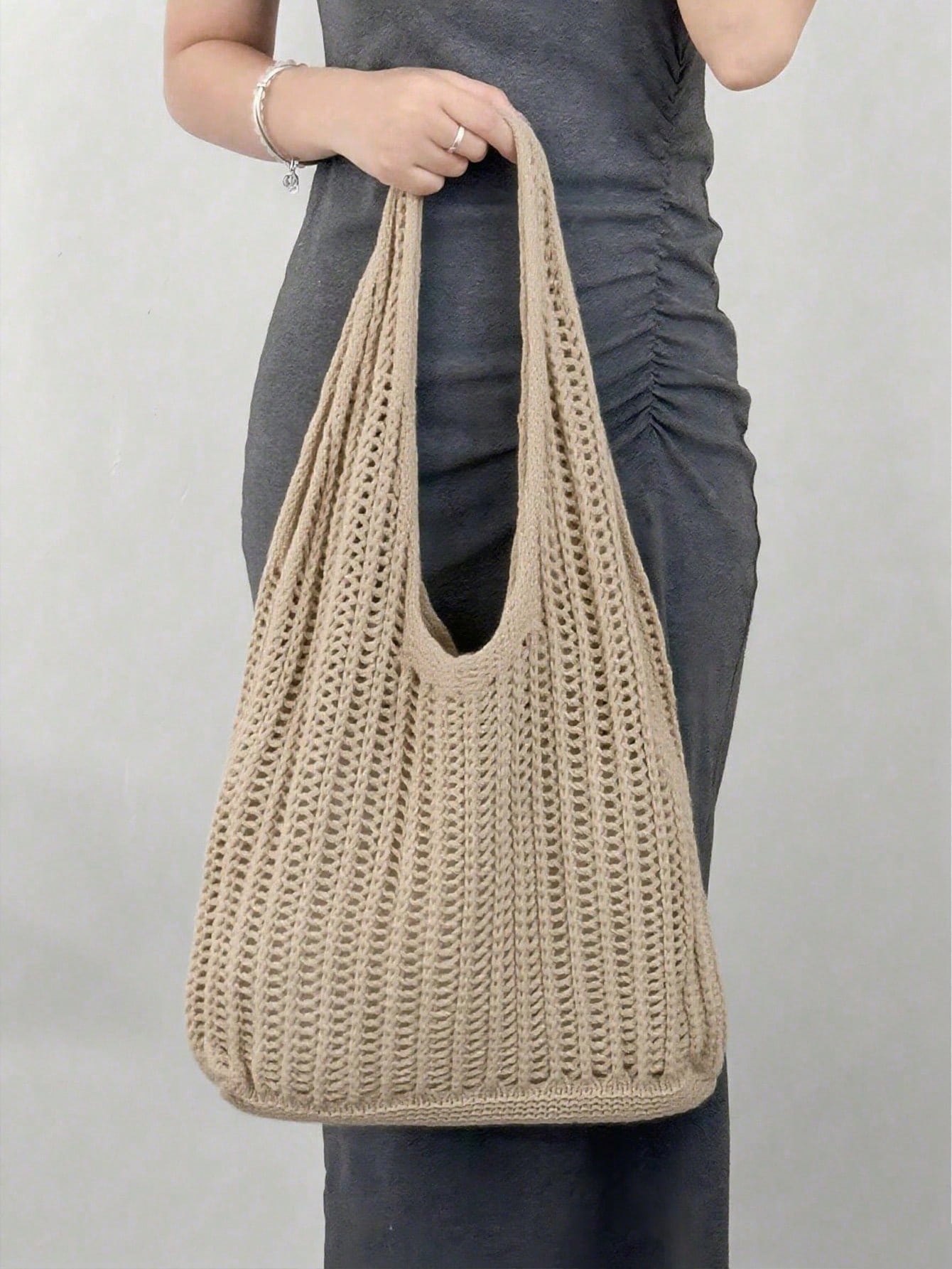 Yogodlns Women's Fashion Crochet Hollow Shoulder Underarm Bag, Summer Beach Tote Bag, Bohemian Style Handbag