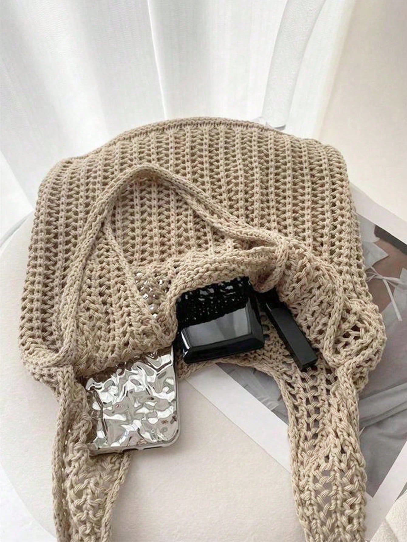 Yogodlns Women's Fashion Crochet Hollow Shoulder Underarm Bag, Summer Beach Tote Bag, Bohemian Style Handbag