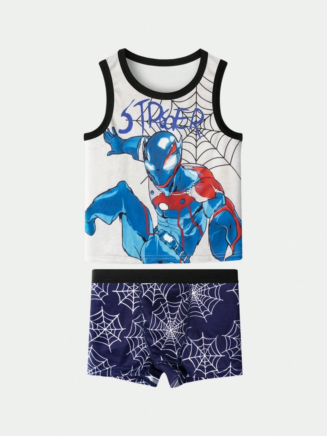 Young Boys' Simple All-Over Print Comfortable Sleeveless Tank Top And Square Leg Briefs 4-Piece Underwear Set