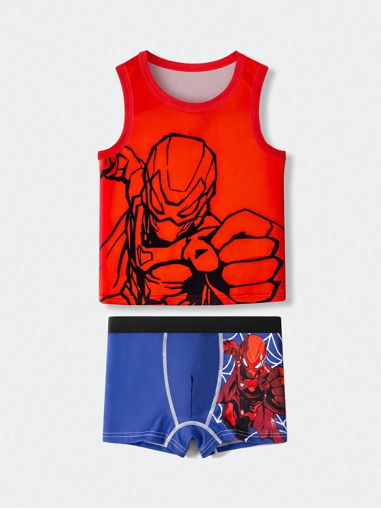 Young Boys' Simple All-Over Print Comfortable Sleeveless Tank Top And Square Leg Briefs 4-Piece Underwear Set