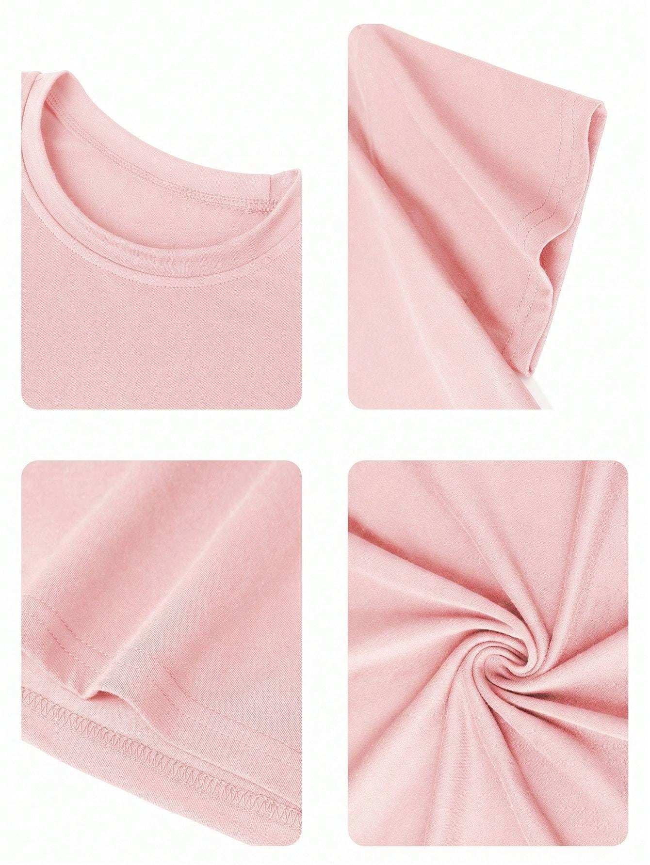 Young Girl Casual Graphic Print Crew Neck Short Sleeve T-Shirt, Summer Top