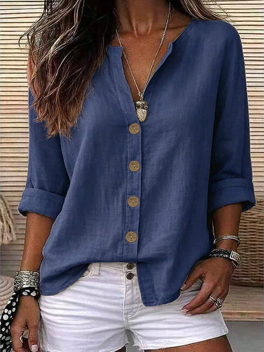 Zayélia Lady's Smooth-Woven Elegant And Simple Casual Summer Blouse, Work Shirt