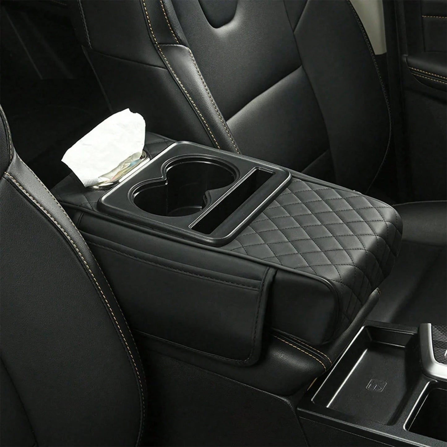 ZBEZBE Universal Car Armrest Pad Convenient With Pocket And Tissue Box Bottle Holder Suitable For Most Vehicles