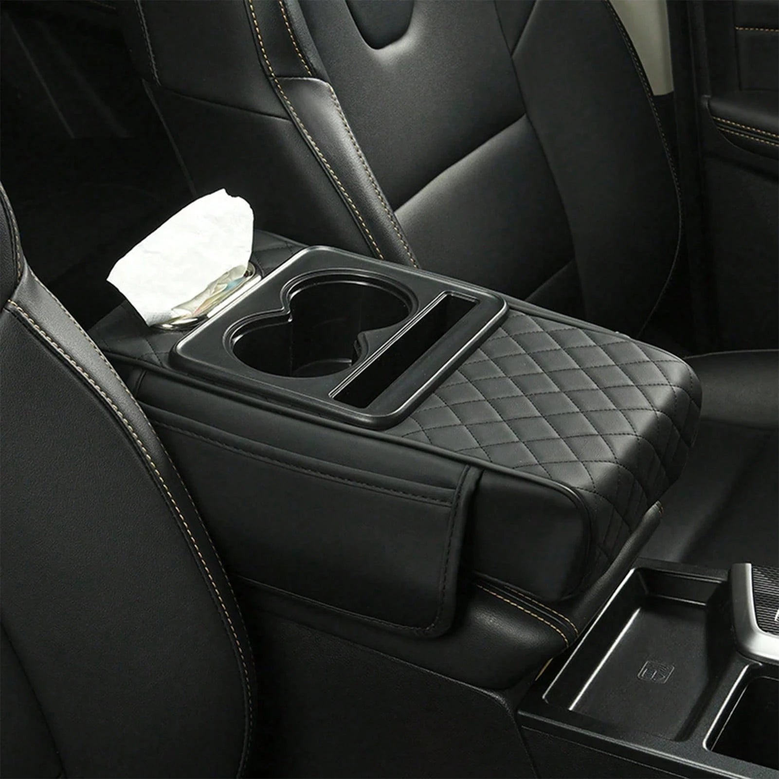 ZBEZBE Universal Car Armrest Pad Convenient With Pocket And Tissue Box Bottle Holder Suitable For Most Vehicles
