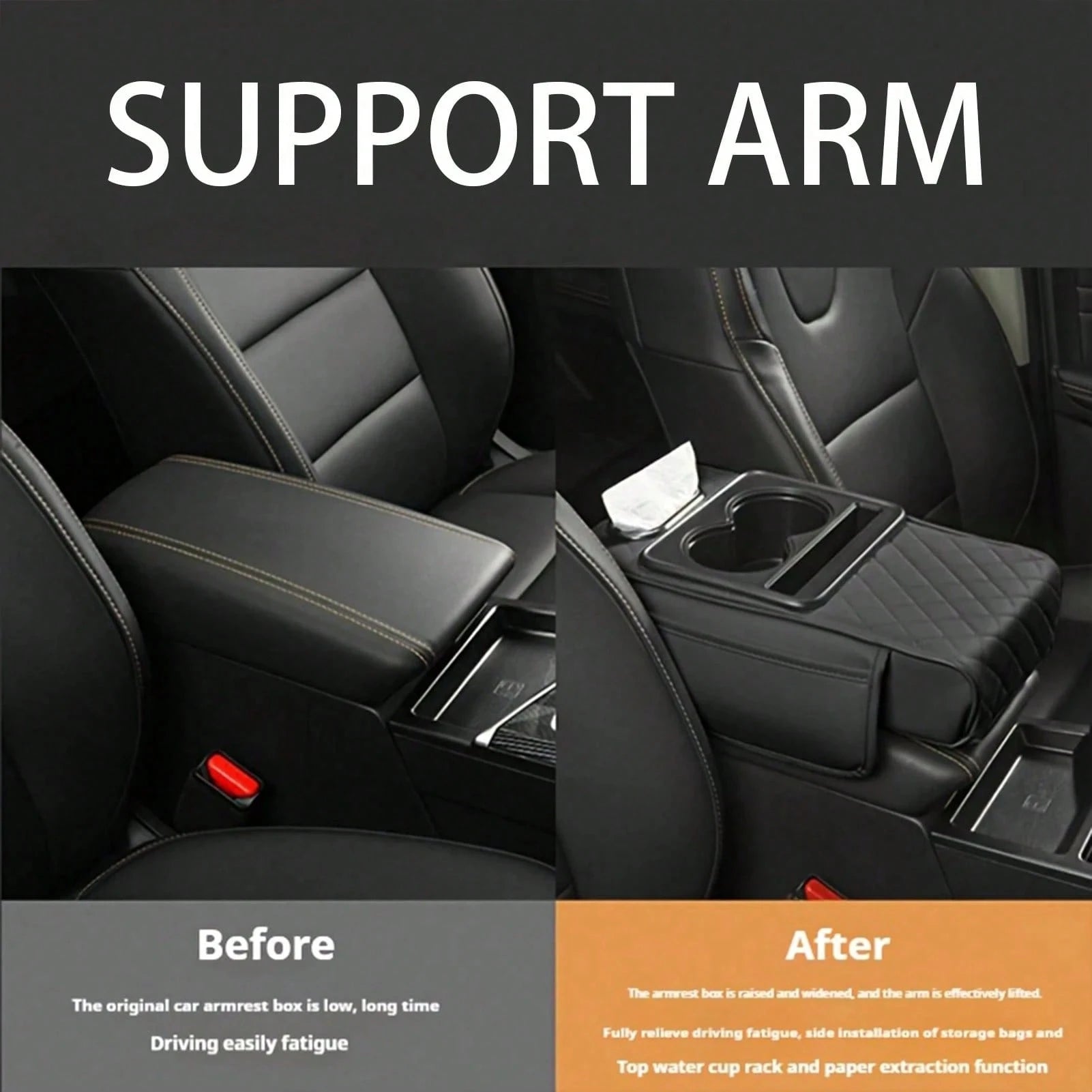 ZBEZBE Universal Car Armrest Pad Convenient With Pocket And Tissue Box Bottle Holder Suitable For Most Vehicles