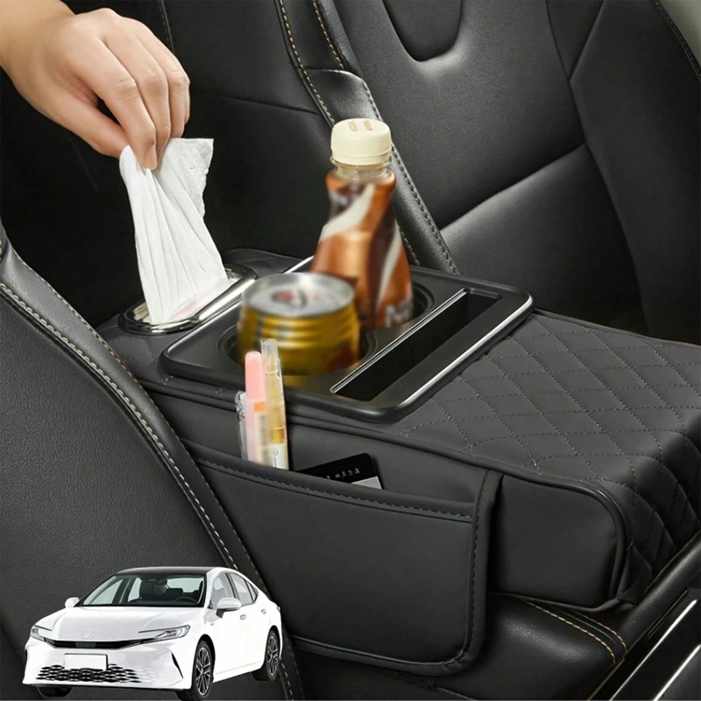 ZBEZBE Universal Car Armrest Pad Convenient With Pocket And Tissue Box Bottle Holder Suitable For Most Vehicles