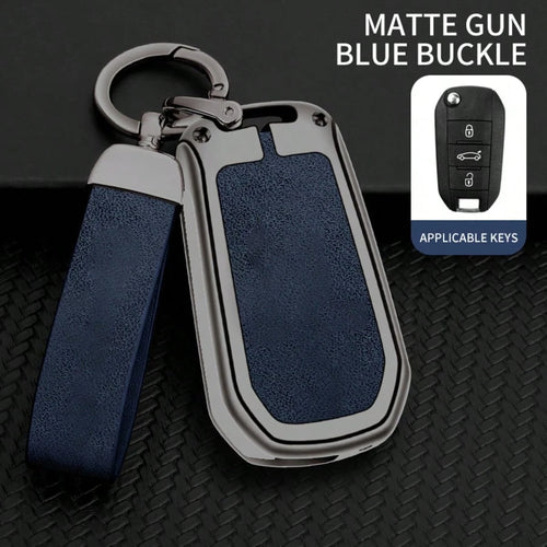 Zinc Alloy Car Key Protective Case With Ring Buckle And Lanyard, Suitable For Peugeot Models, Compatible With Peugeot 207/208/301/307/308/407/408/508/607/807/Rifter/Expert/Traveller/301, Compatible Wi