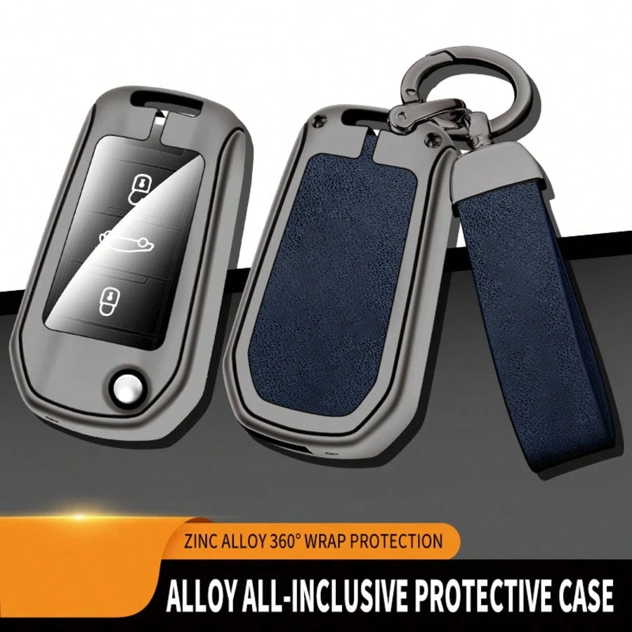 Zinc Alloy Car Key Protective Case With Ring Buckle And Lanyard, Suitable For Peugeot Models, Compatible With Peugeot 207/208/301/307/308/407/408/508/607/807/Rifter/Expert/Traveller/301, Compatible Wi