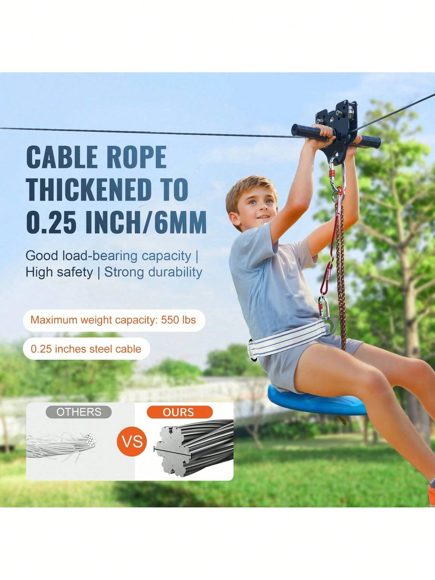 Zipline Kit For Kids And Adult, 60 Ft Zip Line Kits Up To 500 Lb, Backyard Outdoor Quick Setup Zipline, Playground Entertainment With Stainless Steel Zipline, Spring Brake, Safety Harness, Seat