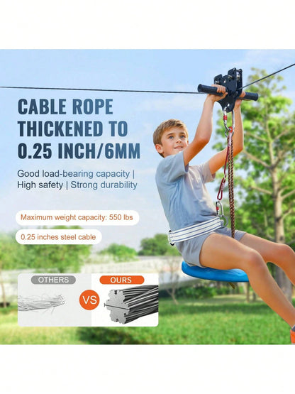 Zipline Kit For Kids And Adult, 60 Ft Zip Line Kits Up To 500 Lb, Backyard Outdoor Quick Setup Zipline, Playground Entertainment With Stainless Steel Zipline, Spring Brake, Safety Harness, Seat