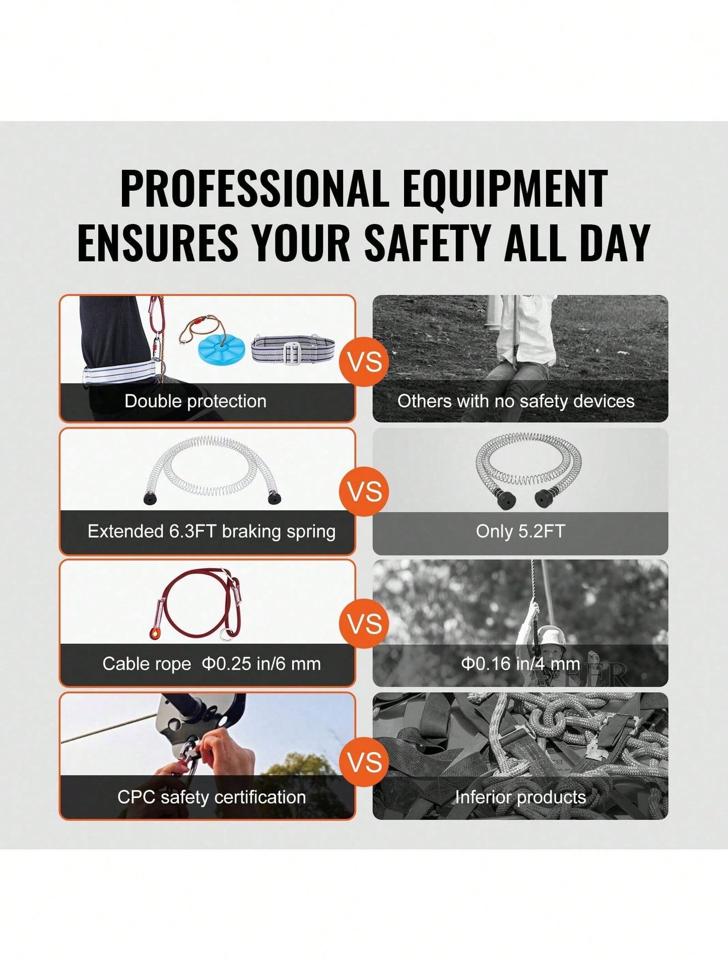 Zipline Kit For Kids And Adult, 60 Ft Zip Line Kits Up To 500 Lb, Backyard Outdoor Quick Setup Zipline, Playground Entertainment With Stainless Steel Zipline, Spring Brake, Safety Harness, Seat
