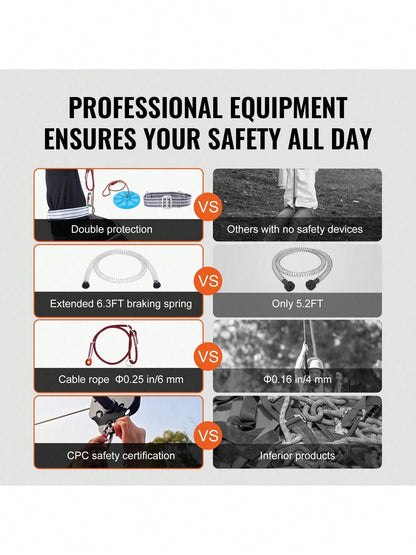 Zipline Kit For Kids And Adult, 60 Ft Zip Line Kits Up To 500 Lb, Backyard Outdoor Quick Setup Zipline, Playground Entertainment With Stainless Steel Zipline, Spring Brake, Safety Harness, Seat