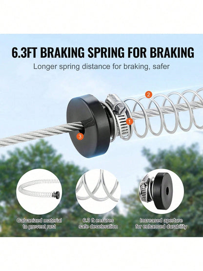Zipline Kit For Kids And Adult, 60 Ft Zip Line Kits Up To 500 Lb, Backyard Outdoor Quick Setup Zipline, Playground Entertainment With Stainless Steel Zipline, Spring Brake, Safety Harness, Seat