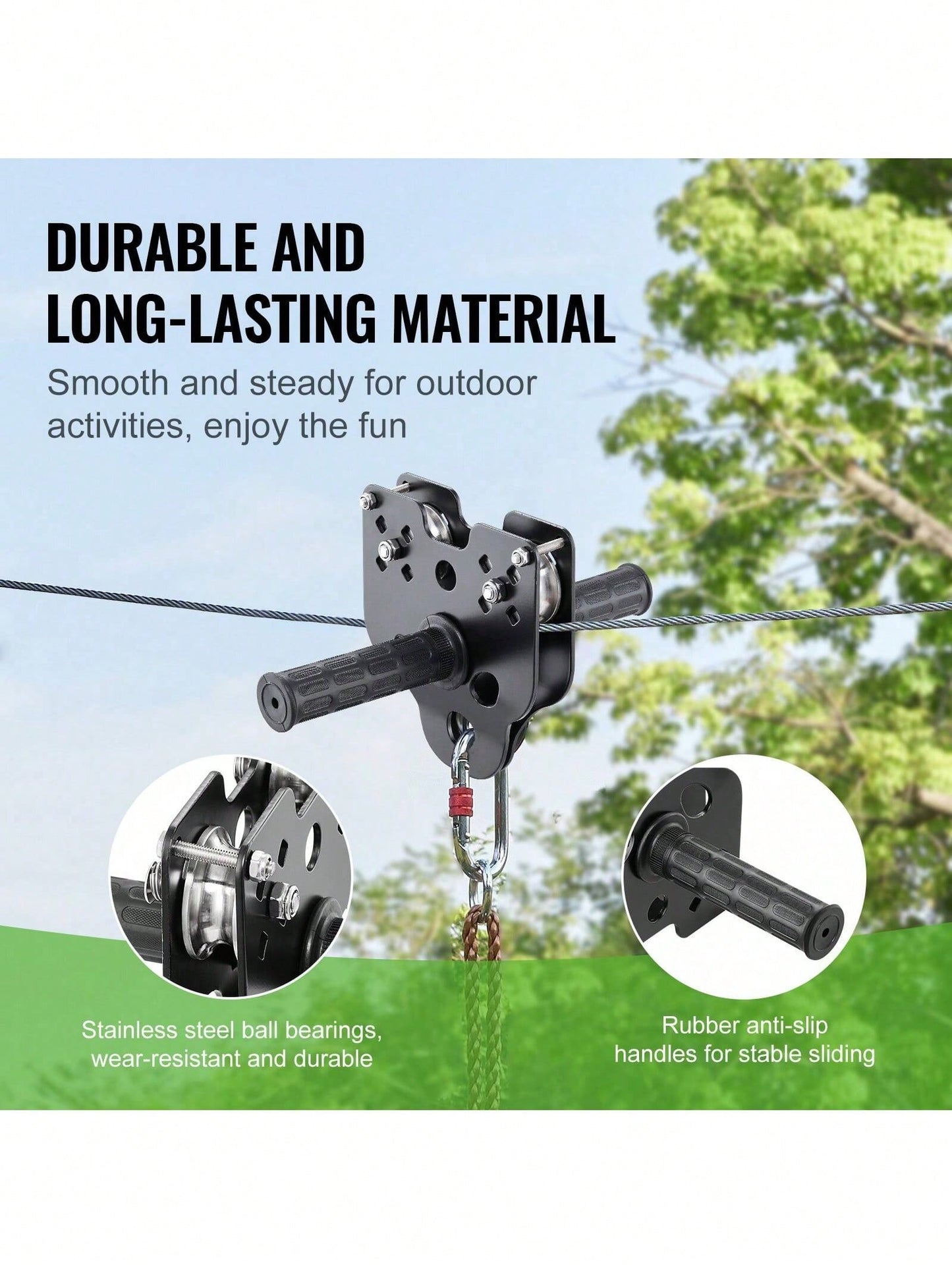 Zipline Kit For Kids And Adult, 60 Ft Zip Line Kits Up To 500 Lb, Backyard Outdoor Quick Setup Zipline, Playground Entertainment With Stainless Steel Zipline, Spring Brake, Safety Harness, Seat