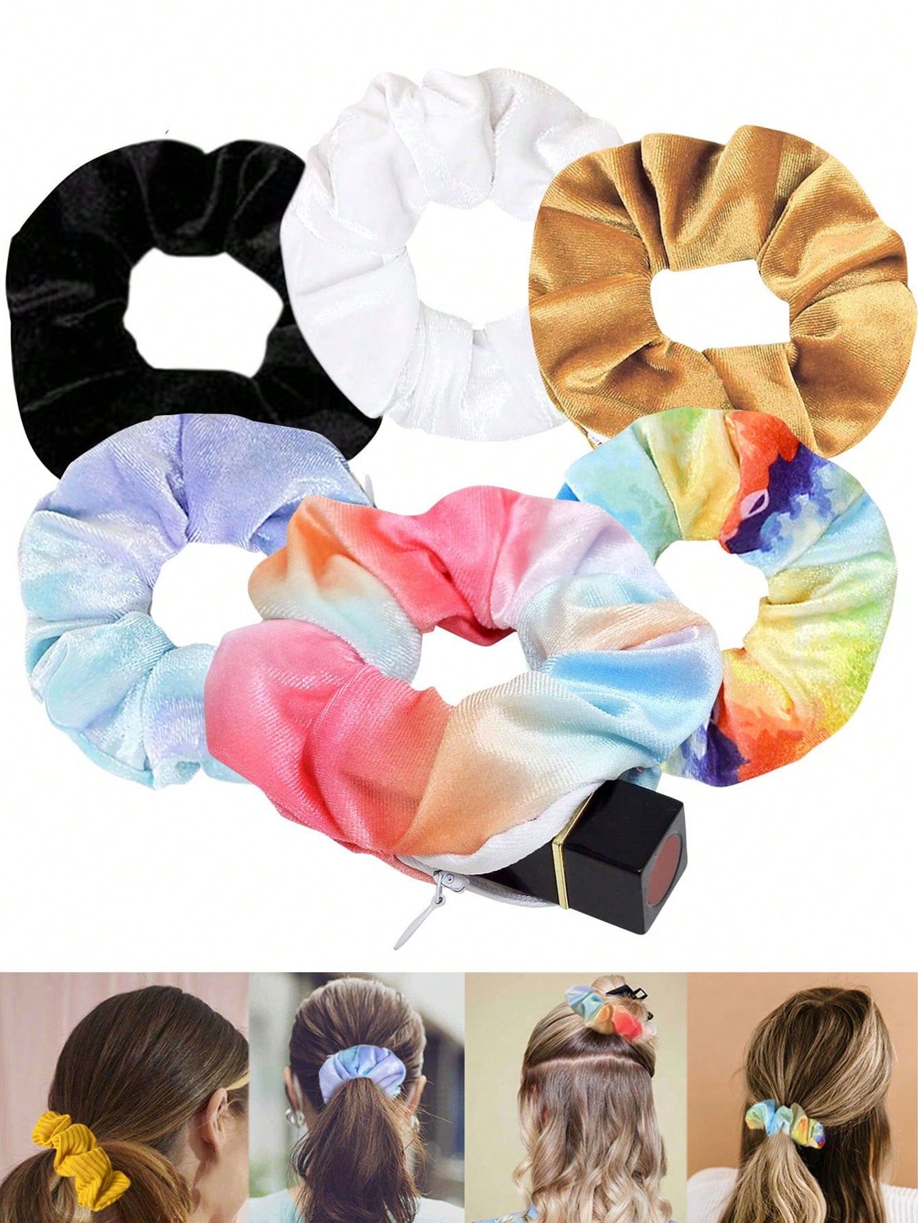 Zipper Hair Scrunchie, Multi-Functional Hair Tie Storage Bag, Velvet Hair Scrunchie With Hidden Pocket, Pocket Hair Scrunchie, Hair Tie Storage Bag