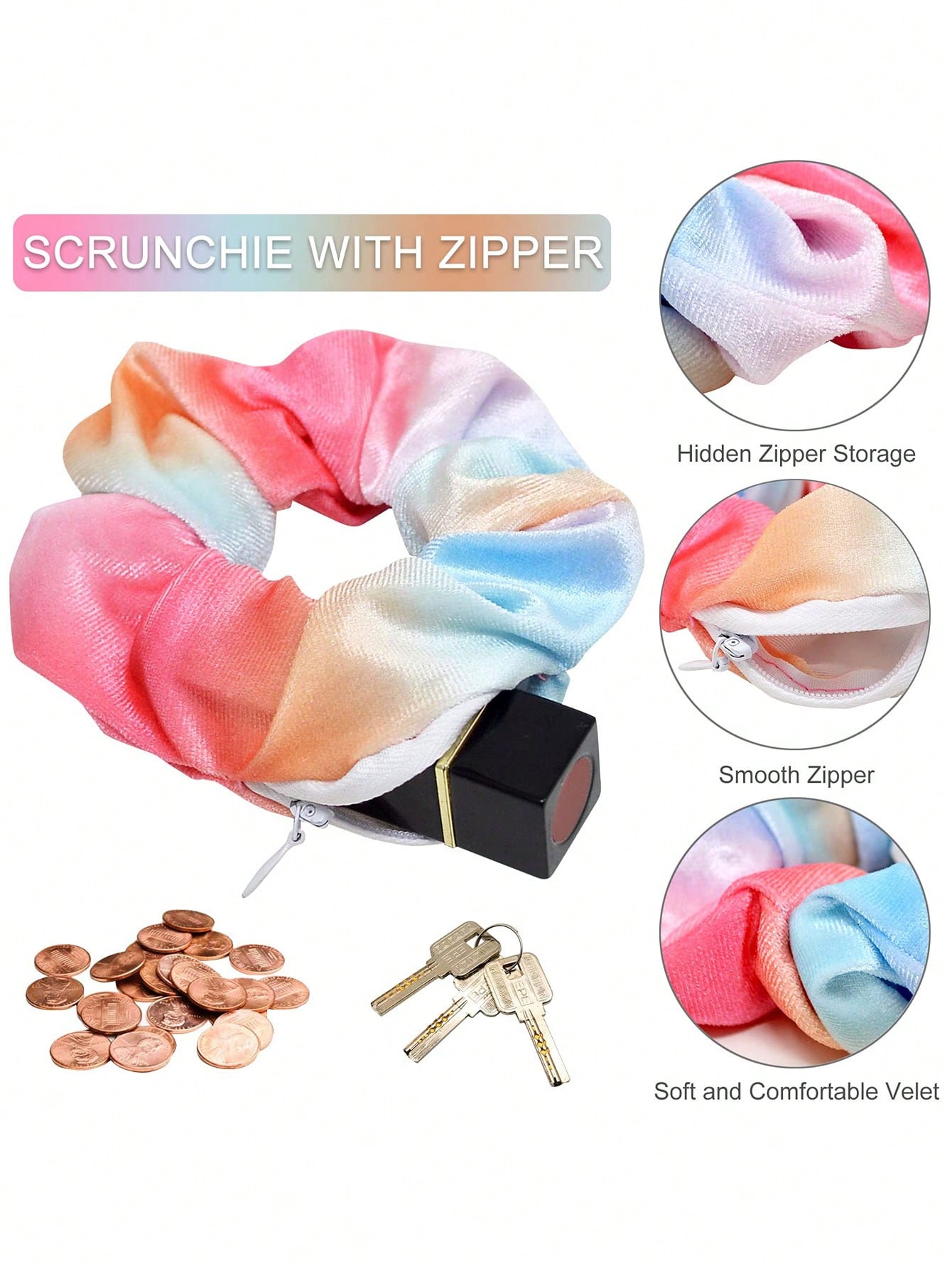 Zipper Hair Scrunchie, Multi-Functional Hair Tie Storage Bag, Velvet Hair Scrunchie With Hidden Pocket, Pocket Hair Scrunchie, Hair Tie Storage Bag