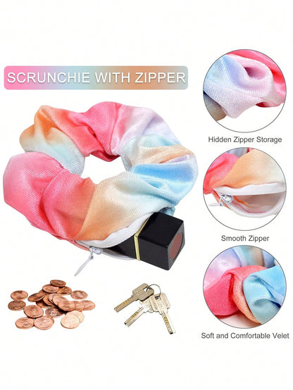 Zipper Hair Scrunchie, Multi-Functional Hair Tie Storage Bag, Velvet Hair Scrunchie With Hidden Pocket, Pocket Hair Scrunchie, Hair Tie Storage Bag